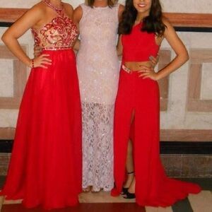 Elegant Red Gown with Shawl One shoulder dress